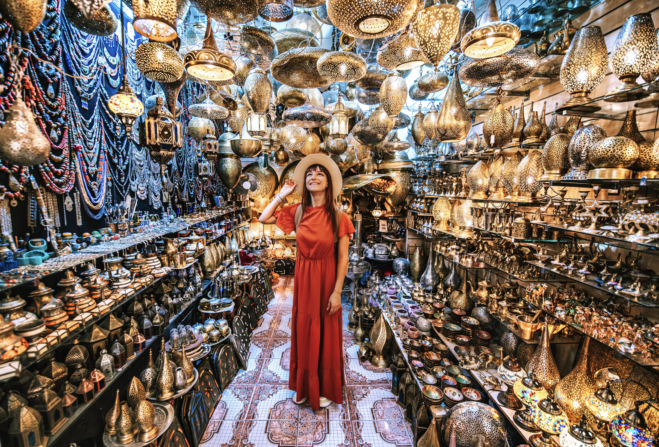 Copper souvenir handicraft shop in Marrakesh