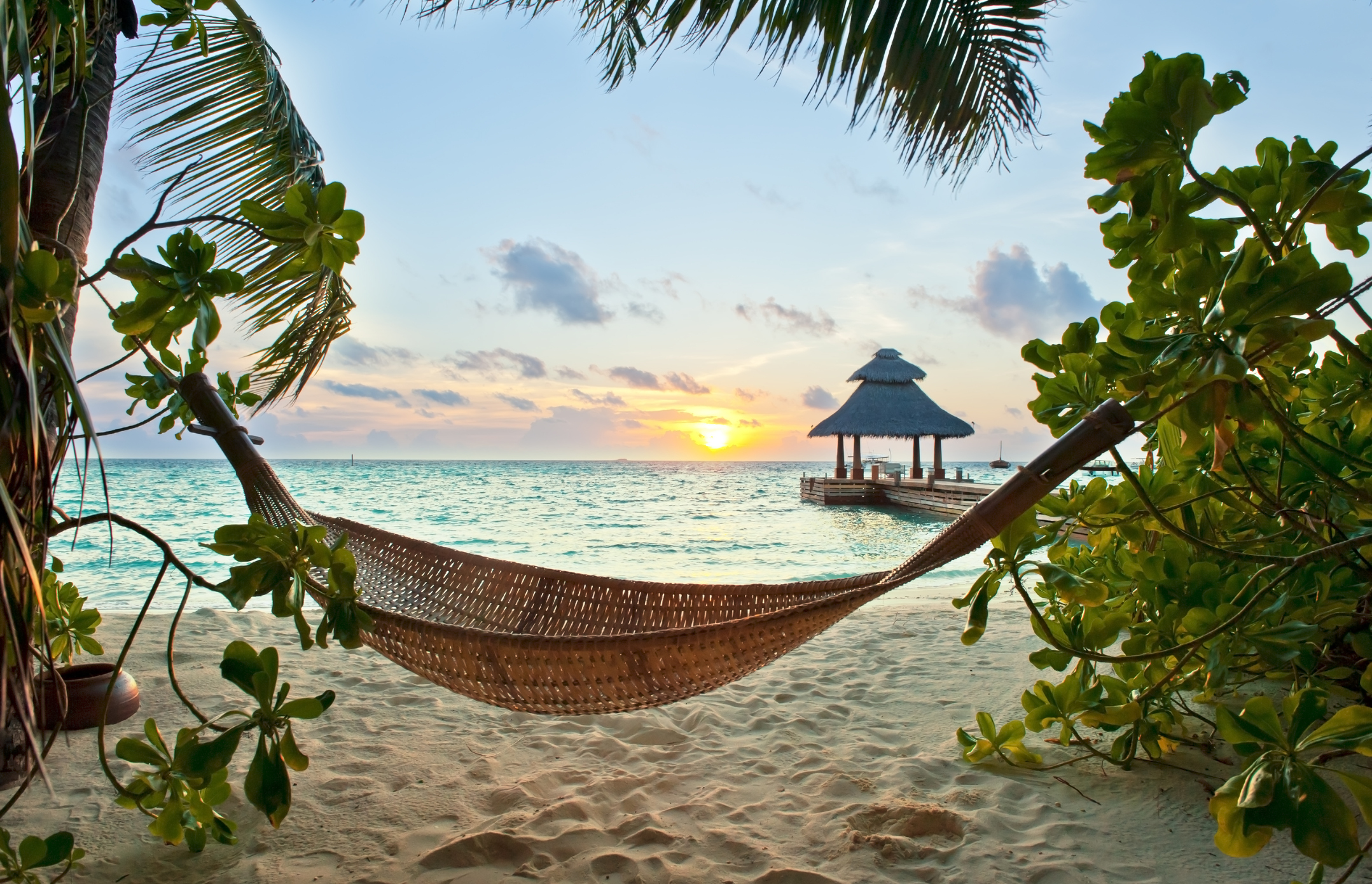 Hammock and sunset in the Maldives