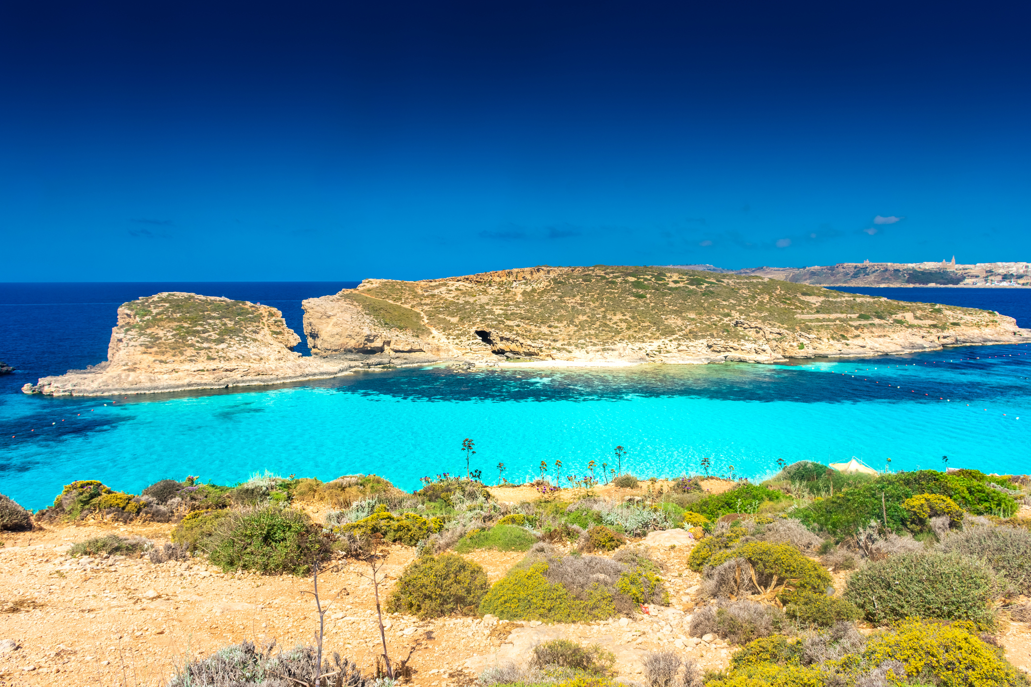 Amazing crystal clear water in the Blue Lagoon of Comino Island