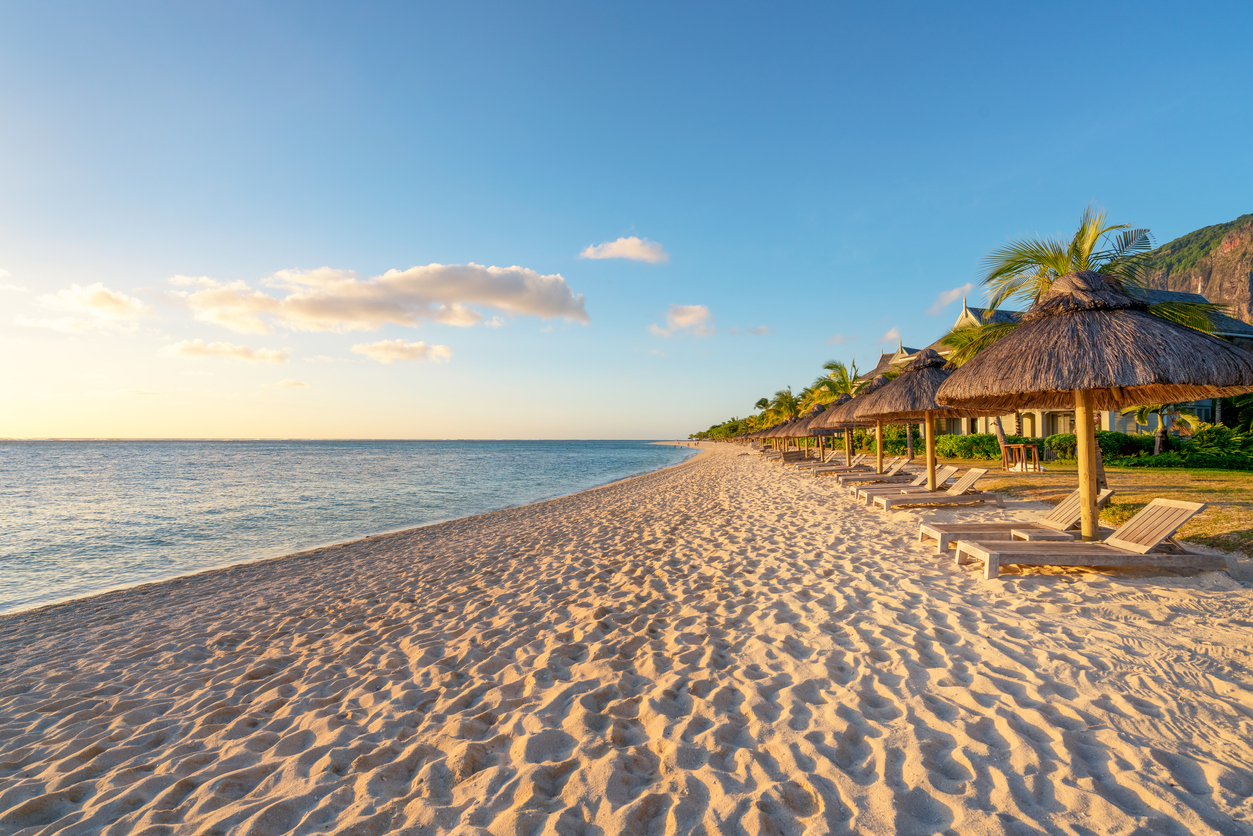 Beautiful sunny beach at Mauritius island