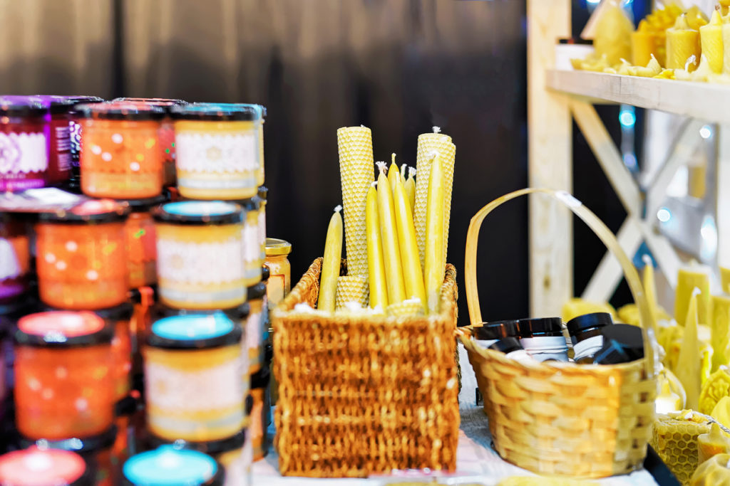 Stalls selling local crafts and produce at the local market