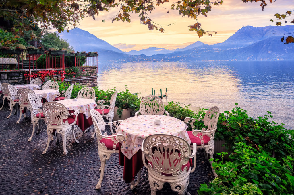 Lake Como and Alps Mountains at sunset