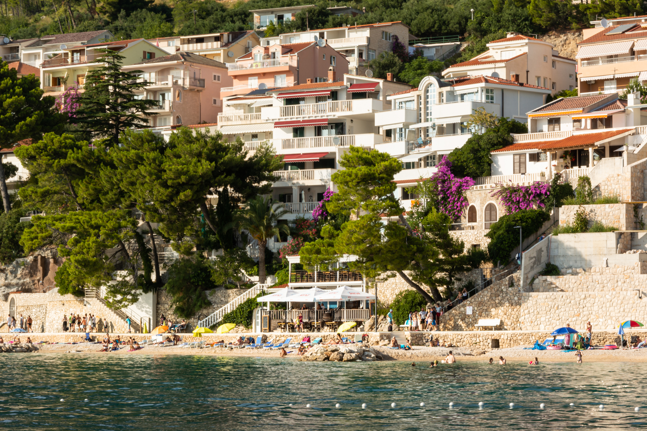 Looking back at the town from the sea at Baska Voda