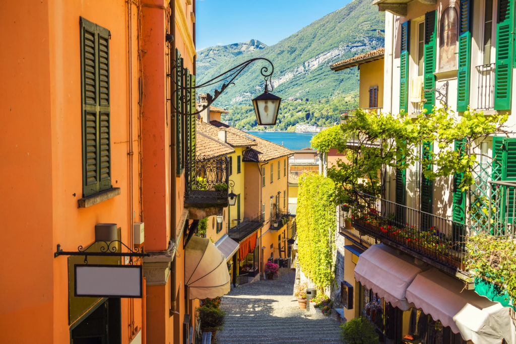 Picturesque and colorful old town street in Bellagio