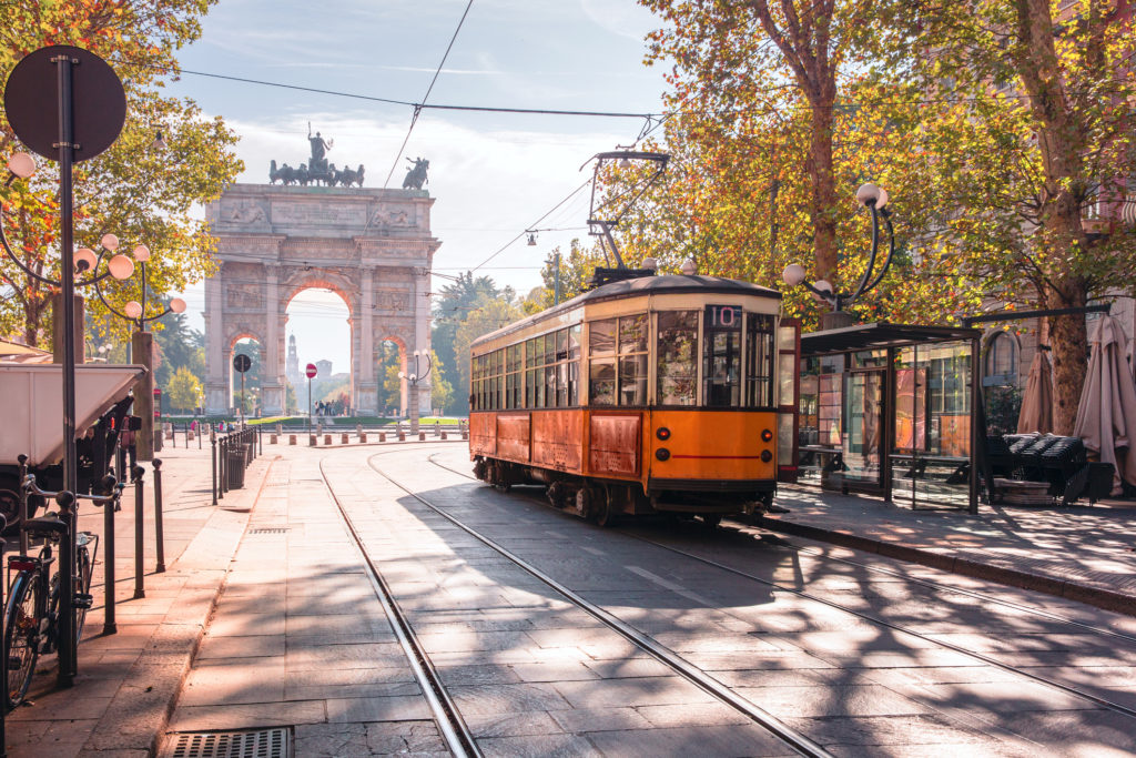 Famous vintage tram in Milan