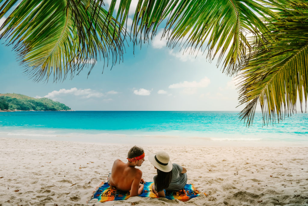 Tropical white beach at Praslin island Seychelles