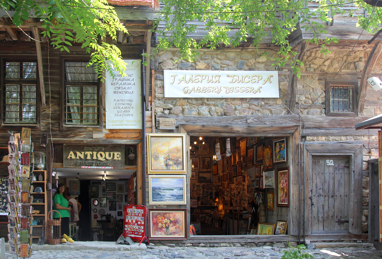 Cobbled streets lined with shops